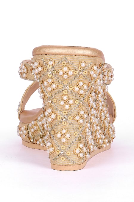 Shop_Fuchsia by aashaka mehta_Gold Beads, Sequins, Embroidery Criss Cross Wedges _Online_at_Aza_Fashions