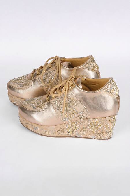 Buy Fuchsia by aashaka mehta Gold Embroidery, Beads, Sequins Sunlight Sneaker Wedges Online at Aza Fashions Buy_Fuchsia by aashaka mehta_Gold Embroidery, Beads, Sequins Sunlight Sneaker Wedges _Online_at_Aza_Fashions