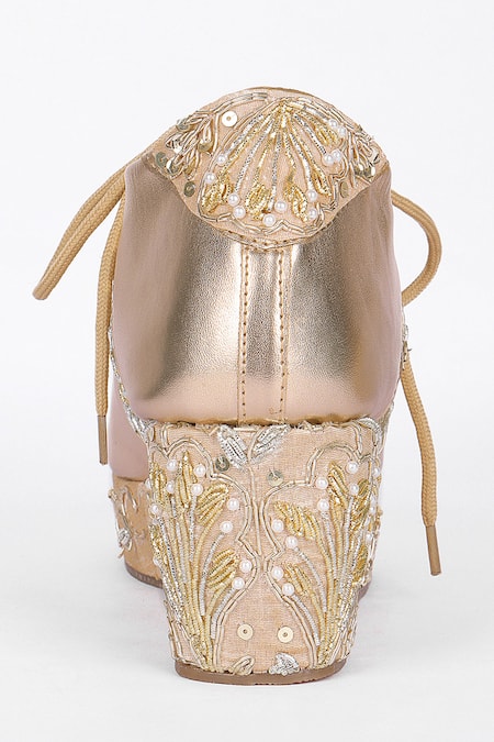 Shop Fuchsia by aashaka mehta Gold Embroidery, Beads, Sequins Sunlight Sneaker Wedges Online at Aza Fashions Shop_Fuchsia by aashaka mehta_Gold Embroidery, Beads, Sequins Sunlight Sneaker Wedges _Online_at_Aza_Fashions
