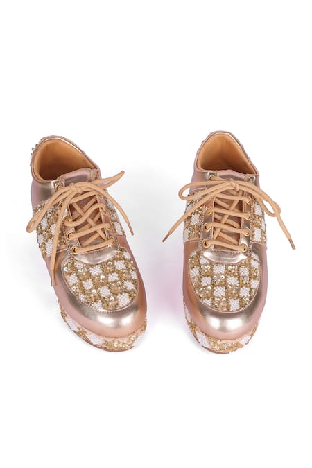 Fuchsia by aashaka mehta Pearl Embroidered Sneaker Wedges 