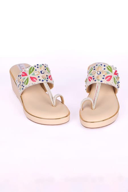 Fuchsia by aashaka mehta Morocco Embroidered Kolhapuri Wedges 