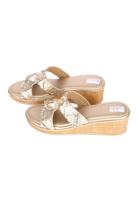 Buy_Fuchsia by aashaka mehta_Gold Sequins Aurora Embroidered Wedges _Online_at_Aza_Fashions