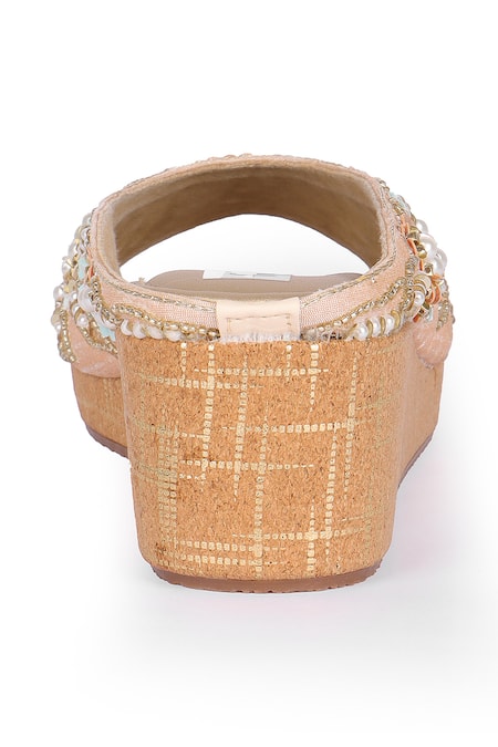 Shop_Fuchsia by aashaka mehta_Gold Embroidery, Beads, Sequins Floral Wedges _Online_at_Aza_Fashions