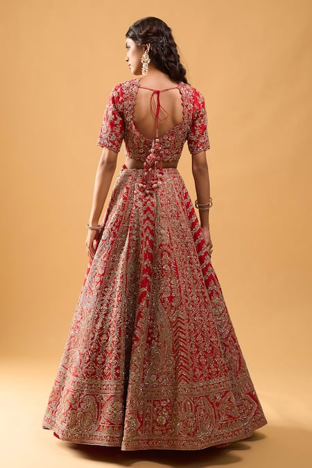 Azeera Red Embroidered Bridal Lehenga Set 