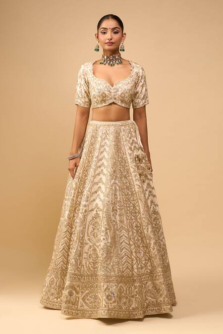 Azeera_Ivory Sequins, Embroidery Sweetheart Neck Bridal Lehenga Set _at_Aza_Fashions