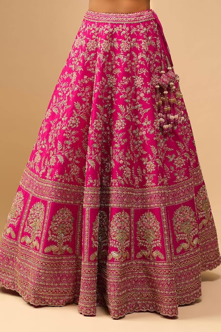 Shop Azeera Pink Tassels, Sequins, Embroidery V-neck Rani Bridal Lehenga Set Online at Aza Fashions Shop_Azeera_Pink Tassels, Sequins, Embroidery V-neck Rani Bridal Lehenga Set _Online_at_Aza_Fashions