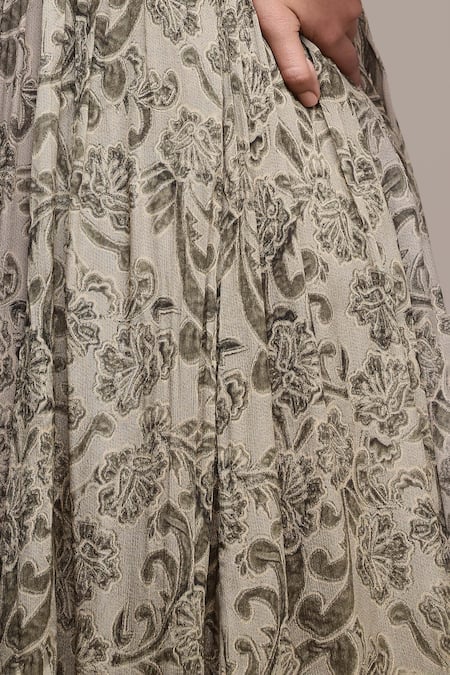 Buy Ritu Kumar Grey Viscose, Chiffon Embroidery Round Neck Jalaj Floral Print Dress Buy_Ritu Kumar_Grey Viscose, Chiffon Embroidery Round Neck Jalaj Floral Print Dress