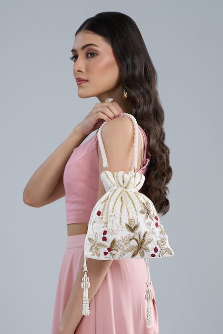 Nazaakat By Samara Singh Off White Hand Embroidered Potli Bag 