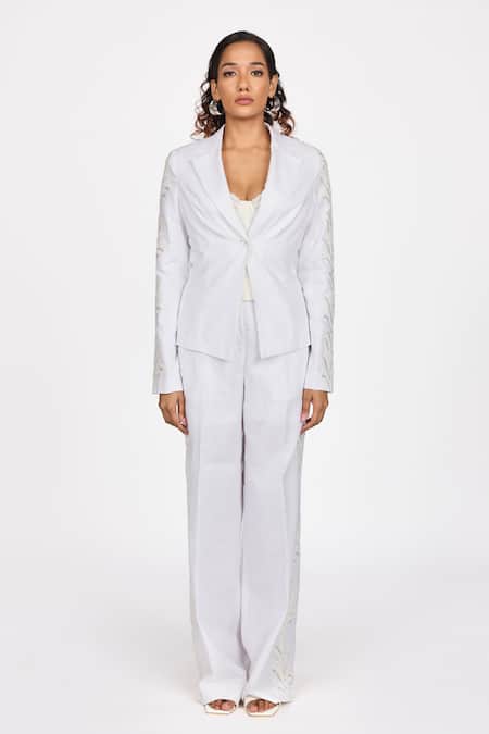 Buy_Dev And Viv_White Embroidery Trouser _Online_at_Aza_Fashions