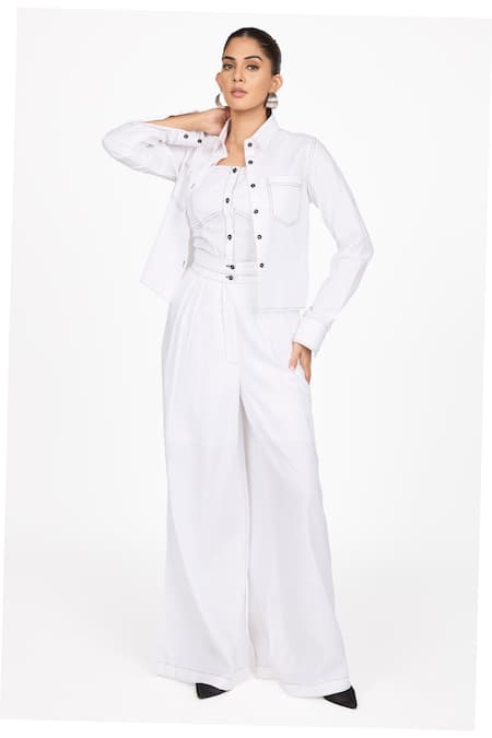 Shop_Dev And Viv_White Collared Cropped Shirt Jacket _Online_at_Aza_Fashions