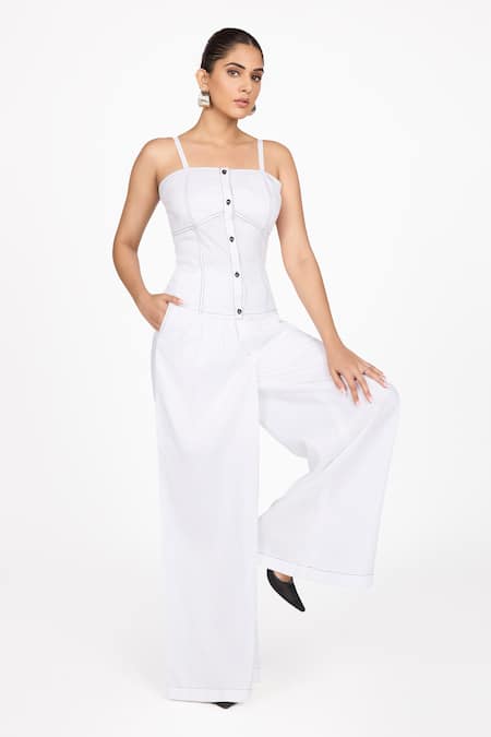 Buy_Dev And Viv_White Lycra Square Neck Plain Corset Bustier _Online_at_Aza_Fashions