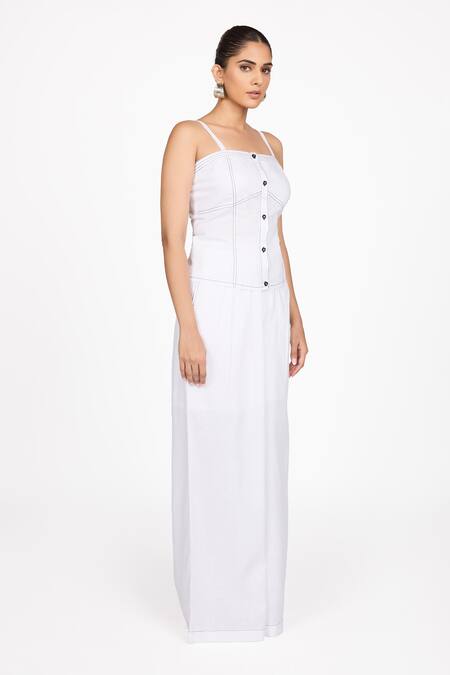 Shop_Dev And Viv_White Lycra Square Neck Plain Corset Bustier _Online_at_Aza_Fashions