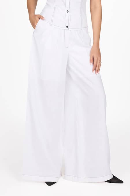 Shop Dev And Viv White Lycra Plain Trouser Online at Aza Fashions Shop_Dev And Viv_White Lycra Plain Trouser _Online_at_Aza_Fashions