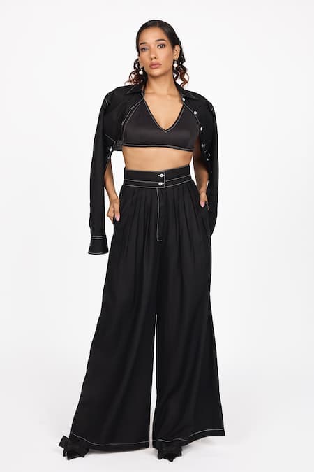 Dev And Viv Black Round Neck Cropped Shirt Jacket 