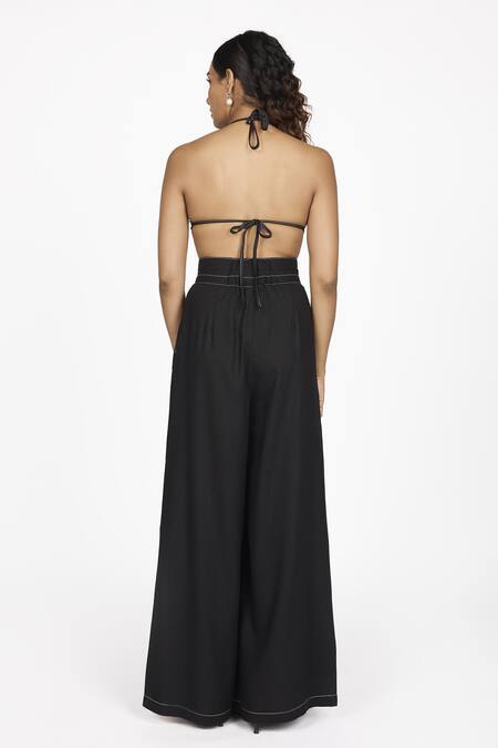 Shop Dev And Viv Black Lycra Plain Wide Legged Trouser at Aza Fashions Shop_Dev And Viv_Black Lycra Plain Wide Legged Trouser _at_Aza_Fashions