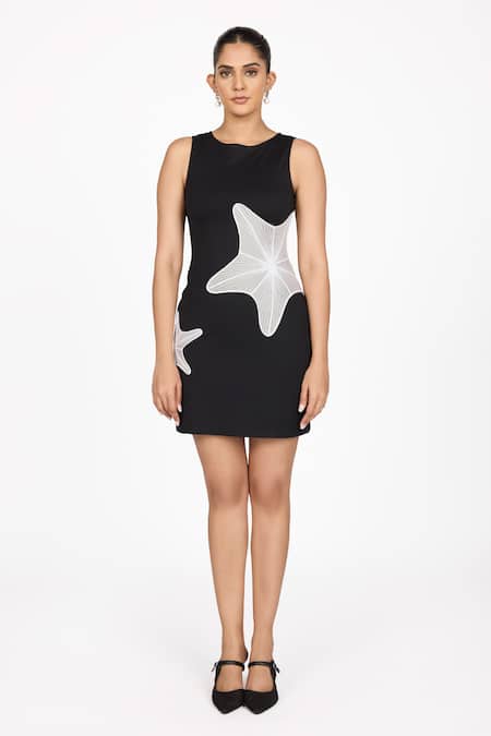 Buy Dev And Viv Black Rayon Crew Neck Star Fish Pattern Dress Online at Aza Fashions Buy_Dev And Viv_Black Rayon Crew Neck Star Fish Pattern Dress _Online_at_Aza_Fashions