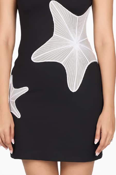 Dev And Viv Black Rayon Crew Neck Star Fish Pattern Dress at Aza Fashions Dev And Viv_Black Rayon Crew Neck Star Fish Pattern Dress _at_Aza_Fashions
