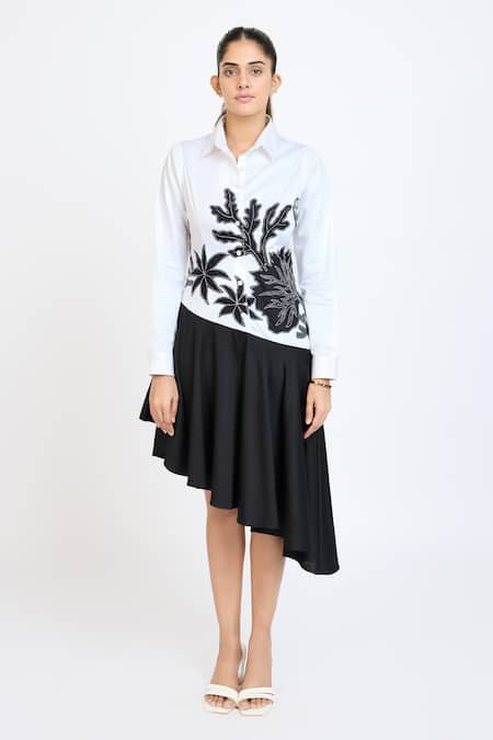 Dev And Viv Black Cotton Embroidery Collared Under Water Pattern Dress 