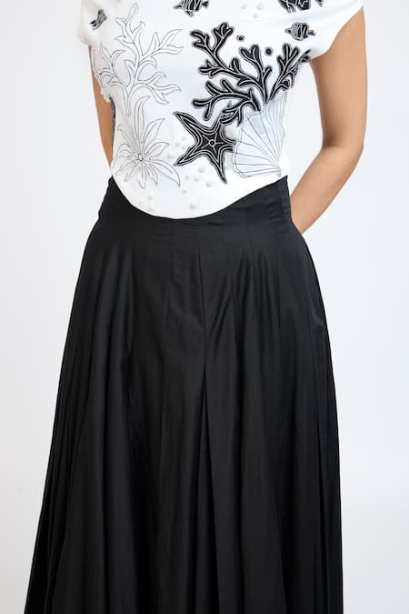 Shop Dev And Viv Black Cotton Pearls, Embroidery Round Neck Under Water Pattern Dress Online at Aza Fashions Shop_Dev And Viv_Black Cotton Pearls, Embroidery Round Neck Under Water Pattern Dress _Online_at_Aza_Fashions