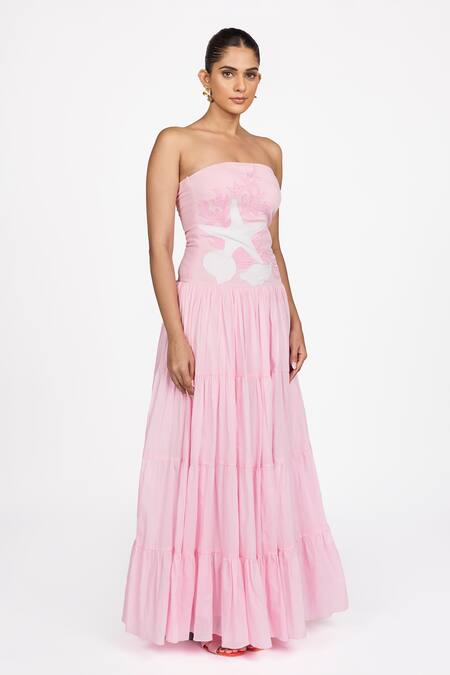 Shop_Dev And Viv_Pink Cotton Embroidery Open Neck Star Fish Pattern Dress _Online_at_Aza_Fashions