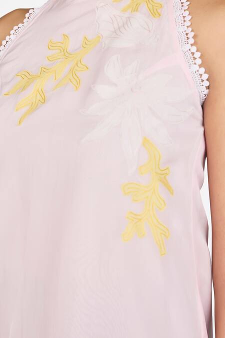 Shop_Dev And Viv_Pink Organza Embroidery High Neck Under Water Pattern Dress _Online_at_Aza_Fashions