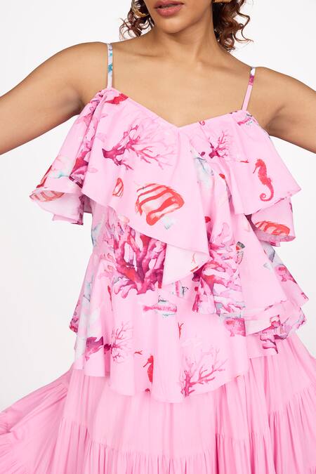 Buy_Dev And Viv_Pink Cotton Pleated Maxi Skirt _Online_at_Aza_Fashions