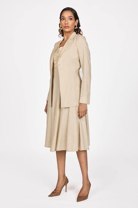Buy_Dev And Viv_Beige One Button Blazer _Online_at_Aza_Fashions