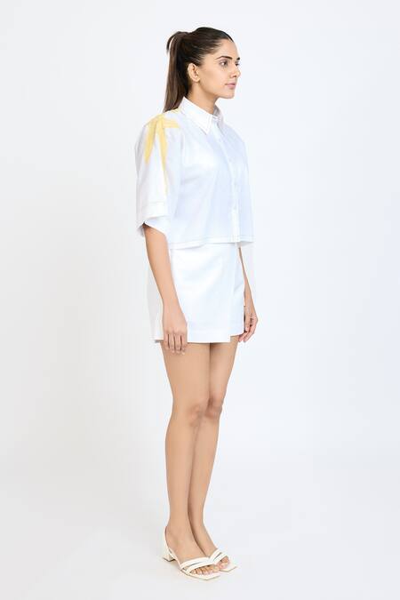 Buy_Dev And Viv_White Embroidery Collared Placement Shirt _Online_at_Aza_Fashions