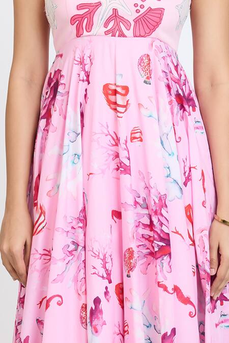 Shop_Dev And Viv_Pink Cotton Halter Neck Floral Print Dress _Online_at_Aza_Fashions