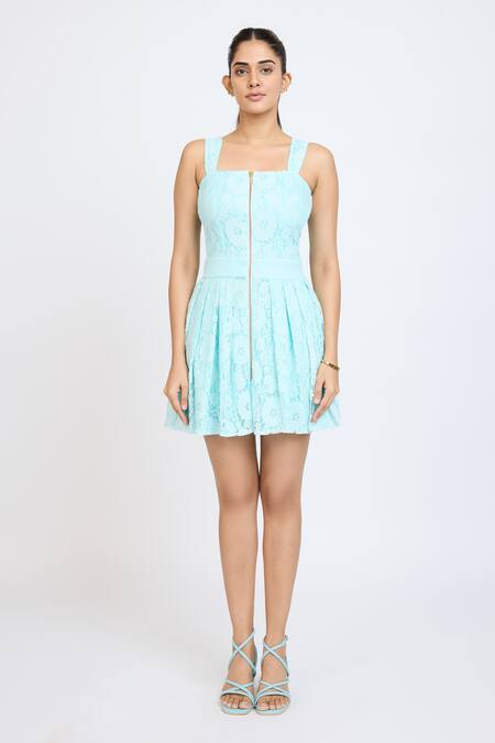 Buy_Dev And Viv_Blue Square Neck Embroidered Dress _Online_at_Aza_Fashions