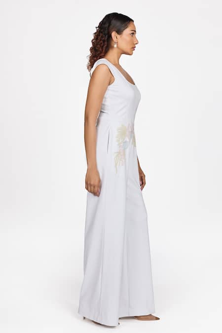 Shop_Dev And Viv_White Rayon Embroidery Square Neck Floral Patterm Jumpsuit _Online_at_Aza_Fashions