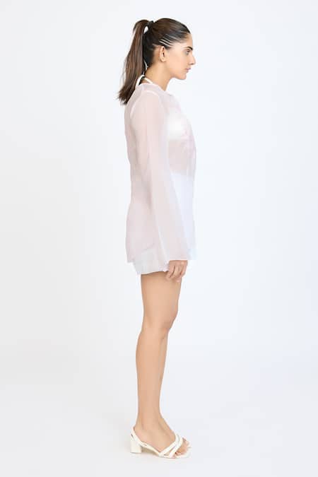 Buy_Dev And Viv_Pink Organza Embroidery Collared Under Water Pattern Shirt _Online_at_Aza_Fashions