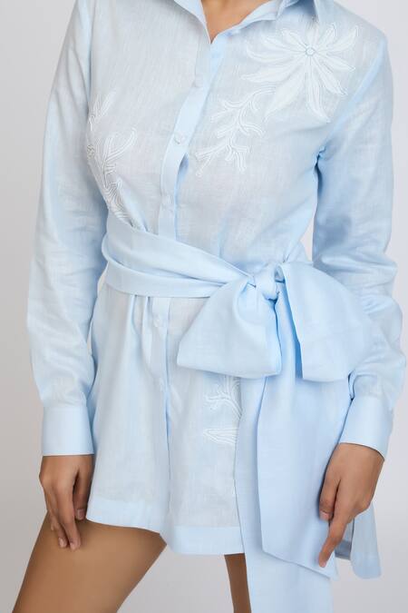 Buy_Dev And Viv_Blue Embroidery Collared Floral Pattern Dress _Online_at_Aza_Fashions