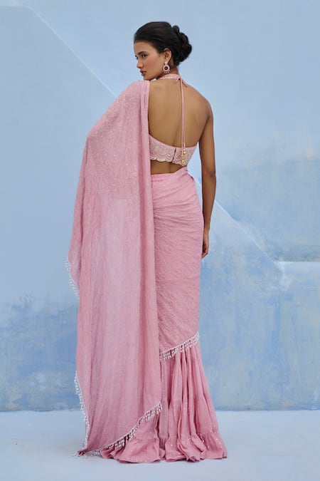 Chamee And Palak Razia Pre-Drape Saree & Embroidered Blouse Set