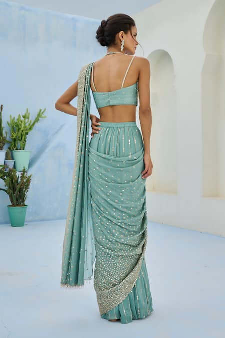 Chamee And Palak Sufi Embroidered Pre-Drape Saree & Blouse Set