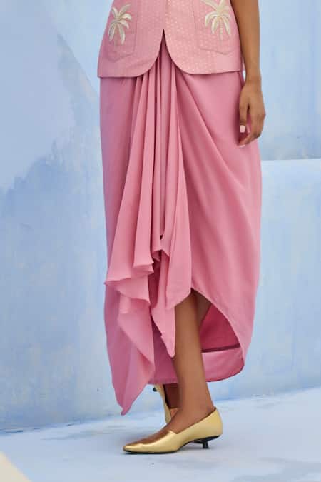 Shop_Chamee And Palak_Pink Tissue, Silk, Crepe Embroidery Ziya Blazer And Skirt Set _Online_at_Aza_Fashions