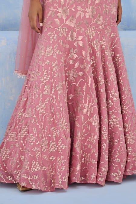 Chamee And Palak_Mauve Georgette, Silk, Net Sequins, Embroidery Plunge Fiza Skirt And Blouse Set _at_Aza_Fashions