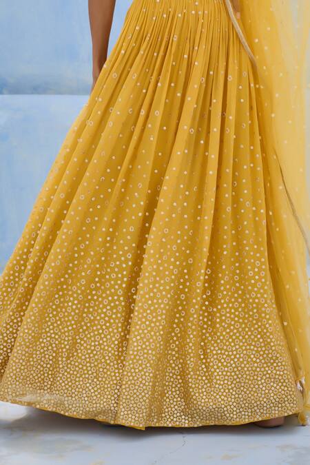 Buy_Chamee And Palak_Yellow Georgette, Silk, Net Sequins, Embroidery Zohra Blouse And Lehenga Set _Online_at_Aza_Fashions