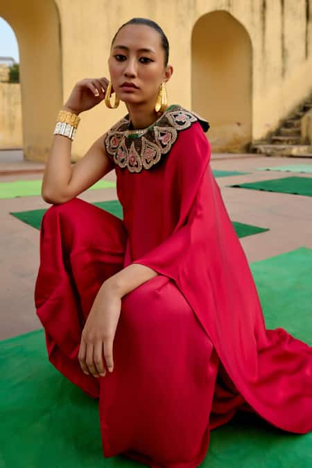 Swati Vijaivargie Gulab Embroidered Yoke Top With Skirt 