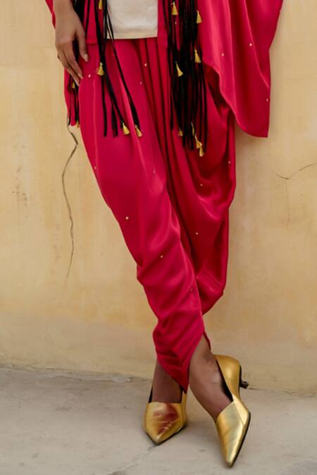Swati Vijaivargie Fuchsia Modal, Silk Embroidery Round Neck Noori Cape And Dhoti Pant Set Online at Aza Fashions Swati Vijaivargie_Fuchsia Modal, Silk Embroidery Round Neck Noori Cape And Dhoti Pant Set _Online_at_Aza_Fashions