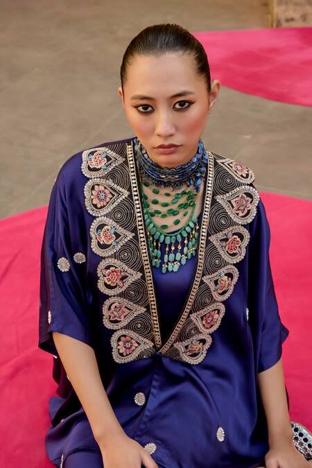 Buy Swati Vijaivargie Purple Modal Embroidery Collared, V-neck Noori Cape And Dhoti Pant Set Online at Aza Fashions Buy_Swati Vijaivargie_Purple Modal Embroidery Collared, V-neck Noori Cape And Dhoti Pant Set _Online_at_Aza_Fashions