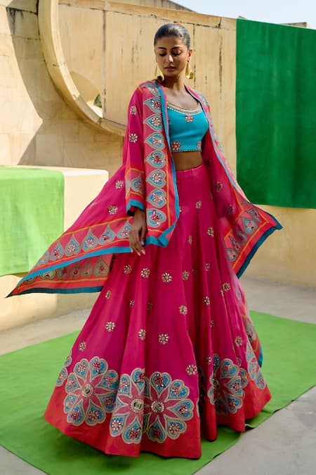 Swati Vijaivargie Floral Pattern Cape & Lehenga Set 