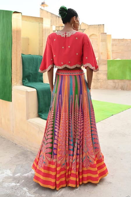 Swati Vijaivargie Embroidered Blouse With Color Block Lehenga 
