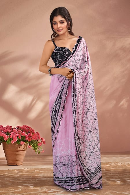 Buy_Naintara Bajaj_Multi Color Chinon Mirrors Printed Saree With Unstitched Blouse Piece _Online_at_Aza_Fashions