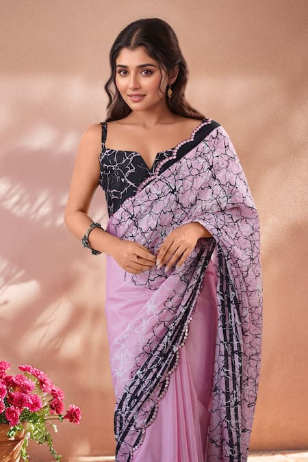 Naintara Bajaj_Multi Color Chinon Mirrors Printed Saree With Unstitched Blouse Piece _at_Aza_Fashions
