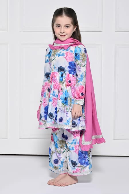 The Pony & Peony Co._Multi Color Cotton Lace Floral Print Anarkali Set _Online_at_Aza_Fashions