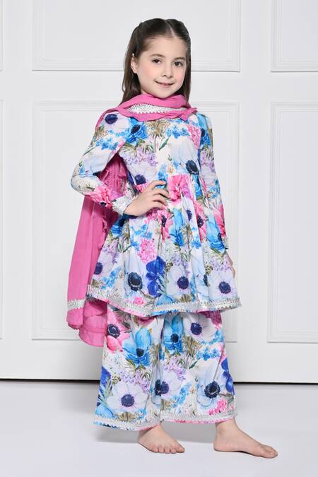 Buy_The Pony & Peony Co._Multi Color Cotton Lace Floral Print Anarkali Set _Online_at_Aza_Fashions
