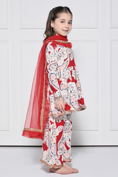Shop_The Pony & Peony Co._Red Cotton, Net Gota Patti Paisley Print Anarkali Pant Set _Online_at_Aza_Fashions