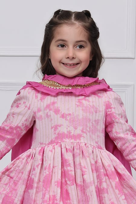 Shop_The Pony & Peony Co._Pink Cotton Gota Patti, Piping Tie-dye Anarkali Pant Set _Online_at_Aza_Fashions