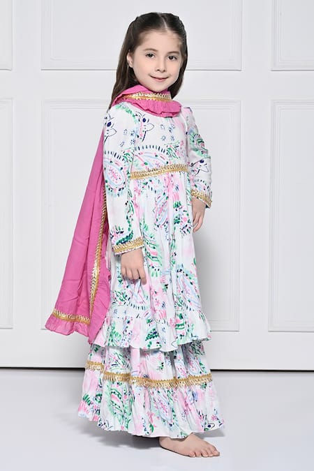 Buy_The Pony & Peony Co._White Cotton Gota Patti, Ruffles Paisley Print Anarkali Pant Set _Online_at_Aza_Fashions